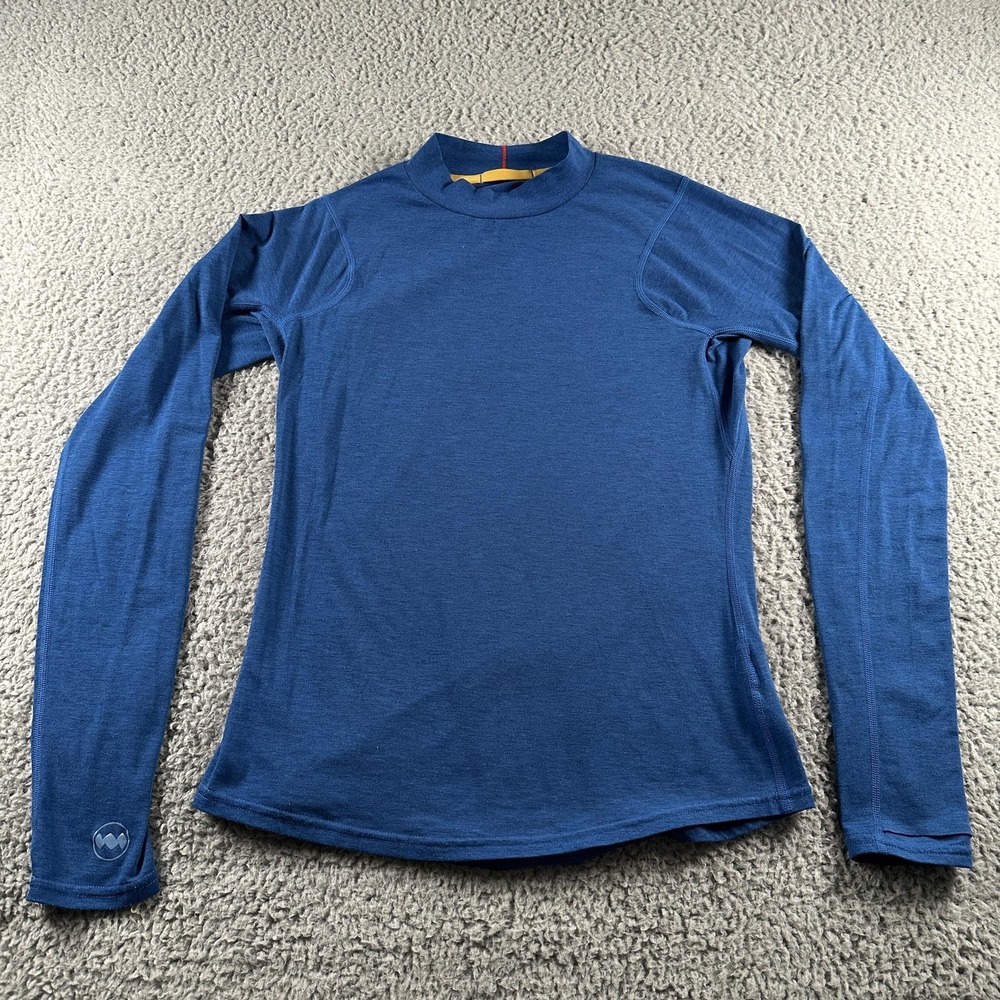 Janji Shirt Womens S Blue Polyester Merino Wool Blend Mock Neck Long Sleeve